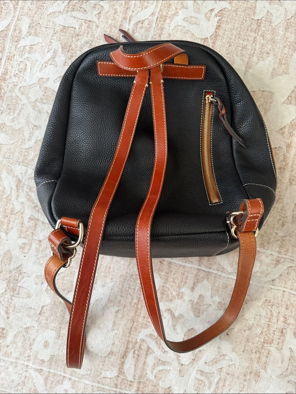 Dooney & Bourke Black Pebbled Leather Shoulder Bag with Brown Trim